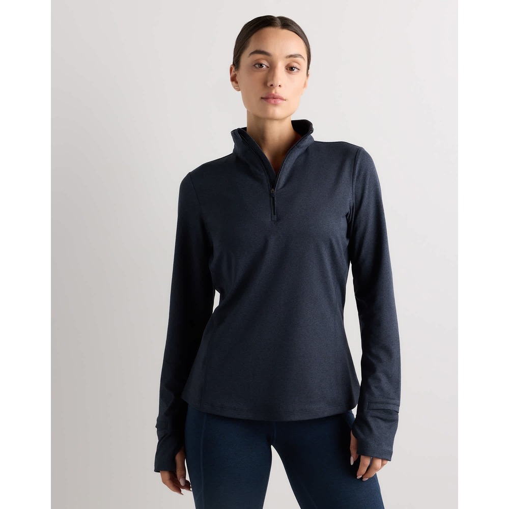 Quince | Black Flowknit Half-Zip Pullover Top